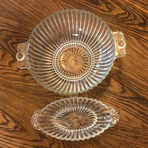 Set of 2 Vintage 50’s Glass bowl and relish dish.